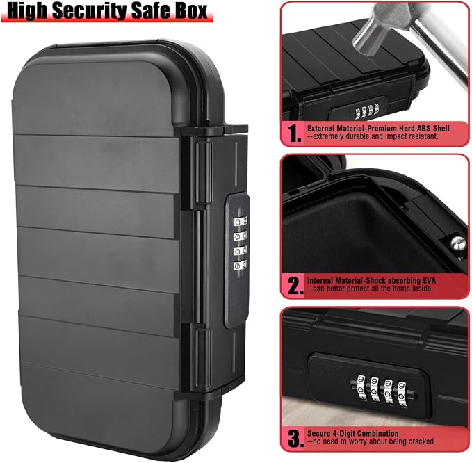 XXL Large Security Lock Box,Outdoor Waterproof Shockproof Travel Safe Lock Box with Removable Wire Rope,4-Digit Combination Safe Box for Dorm,Travel,Beach,Hotel,Car,Home,Office - Image 8