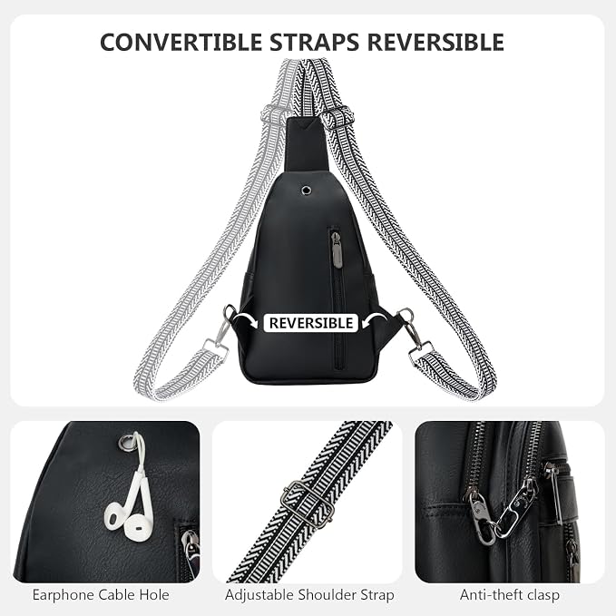 Anti-theft Sling Bags Women Small PU Leather Chest Fanny Pack | RFID Blocking,Safety Zipper,5 Card Slots,Adjustable Strap,Large Capacity,Multi Pockets,Faux Leather,Daypack,Bum Bags,Travel - Image 5
