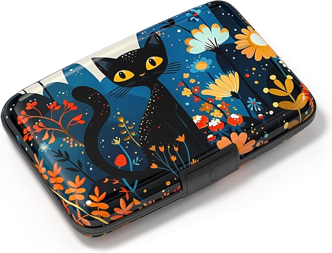 Credit Card Holder, Mini Aluminum Card Wallet RFID Blocking Slim Metal Hard Card Case for Women Men, Cute Cat by Atufsuat