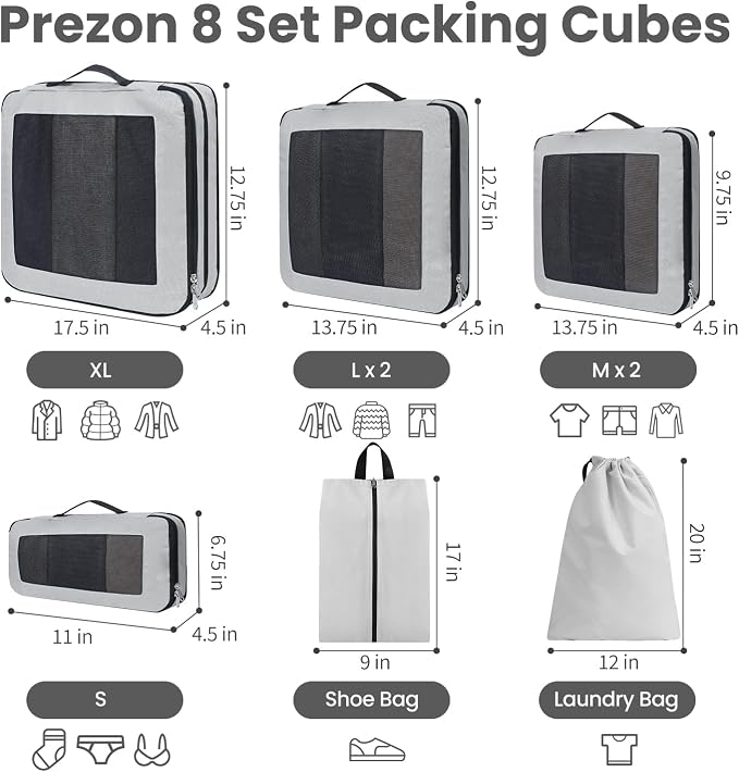 Compression Packing Cubes for Travel, Lightweight Vacation Travel Essentials, Travel Accessories for Suitcase Organizer Bags Set, Durable Luggage Organizer - Image 3
