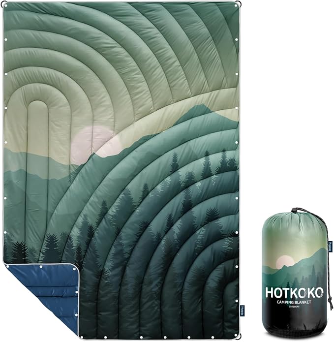 Puffy Camping Blanket,Large Camp Blanket Outdoor Camping Quilt Waterproof | Lightweight Printed Warm Packable Down Alternative Blanket for Camping,Traveling, Stadium, Hiking, Picnics by hotkoko