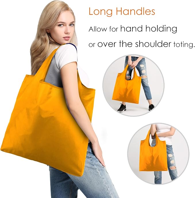 BeeGreen Orange Reusable Grocery Bags Wholesale Pumpkin Reusable Kitchen Bags Bulk Foldable-Machine Washable with Zipper Storage Pouch 50 Packs - Image 2