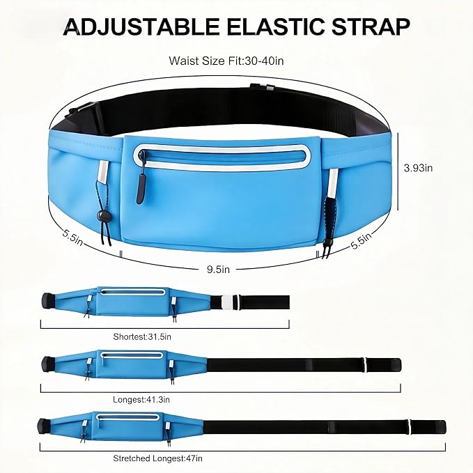 Running Belt Fanny Pack:3 Pocket Waist Bag for Men Women Workout Exercise Fitness Phone Holder Fits All Phones - Runner Marathon Jogging Race Belt with Bib Clip (Blue) - Image 3