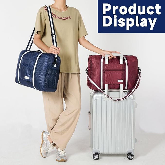 Carry On Travel Bag, Lightweight Foldable Packable Tote Bag 25L | Water Repellent, Expandable Travel Duffle with Luggage Sleeve and Shoulder Strap for Men Women - Image 2