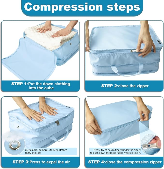 Compression Packing Cubes for Travel Packing Suitcase Organizer Bags, Blue | Expandable Travel Cubes for Packing Luggage Organizer Bags Compression Bags for Travel Essentials - Image 4