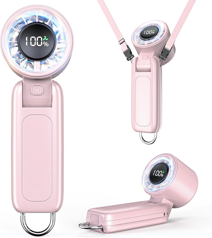Handheld Fan, Portable Fan, 1-100 Speed Adjustable Turbo Fan, 5000mAh Rechargeable Mini Personal Fan with Foldable Design and LED Display for Travel, Office, Home and Outdoor Use Pink by Unknown