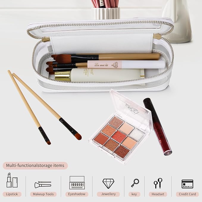 Pinkmik Makeup Brush Case Clear Travel Cosmetic Bag, White | Toiletry Bag, Zipper Closure, Small Purse Organizer, Car Essential Bag - Image 5
