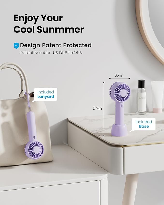 Gaiatop Mini Portable Fan, Small and Powerful, Cute Design 3 Speed Personal Handheld fan and Desktop with Base, Lightweight USB Rechargeable for Travel Lash Makeup Girl Women Summer Gift Purple | Powerful 3 Speed with Desktop Base, Lightweight, Battery... - Image 2