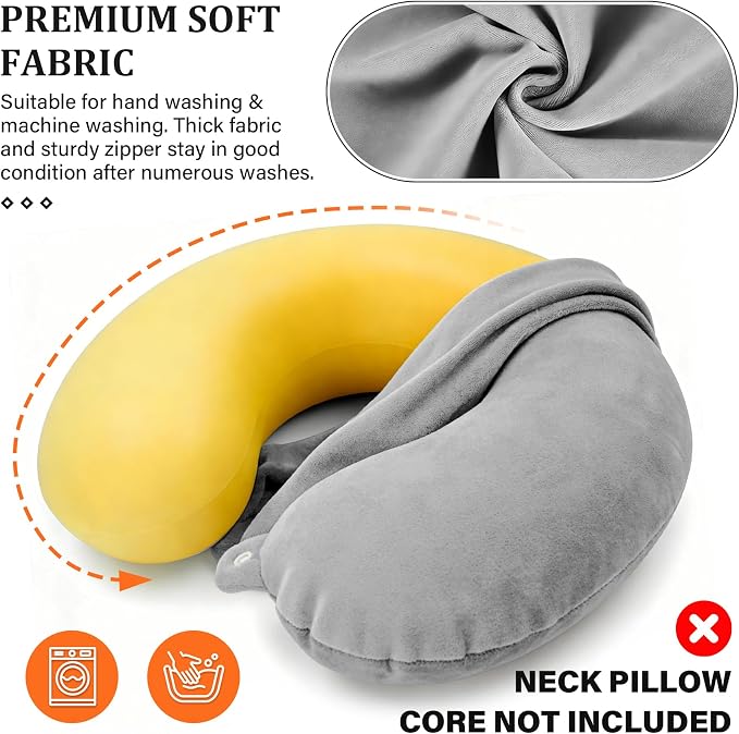 2 Packs Travel Neck Pillow Cover, Reusable U Shaped Washable Cover (Gray Black) - Image 4