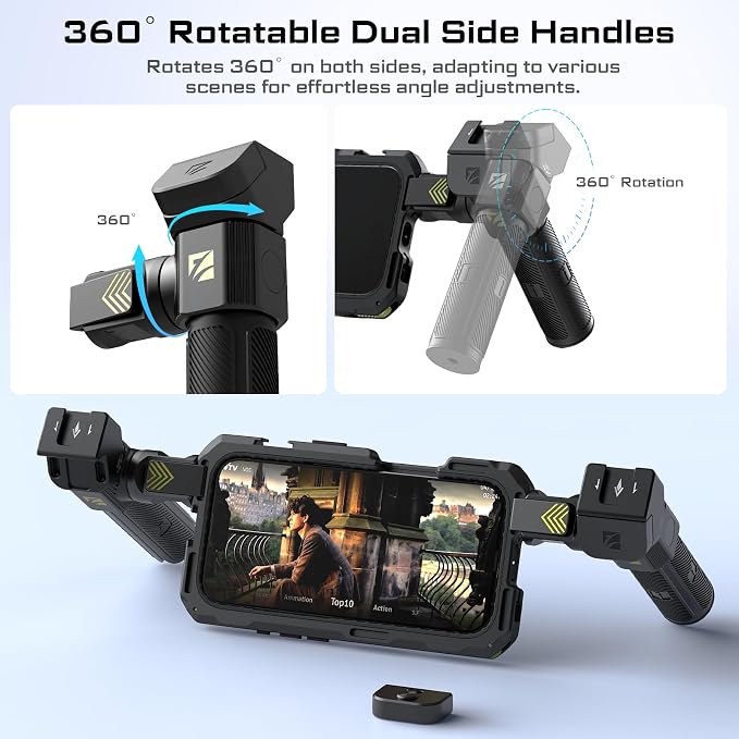 Freewell Genius Rig Cage for iPhone 16 Pro Max - Tool-Free Setup, Multifunctional Tripod and Monopod Handles, Bluetooth Remote | Includes tripod handle, monopod handle, remote and lens mount for filming, stability and control - Image 3