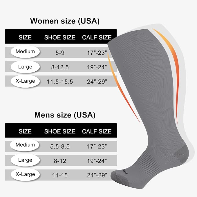 LEVSOX Plus Size Compression Socks Wide Calf Men&Women 20-30 mmhg Knee High Support Socks for Medical, Nurse, Diabetic - Image 4