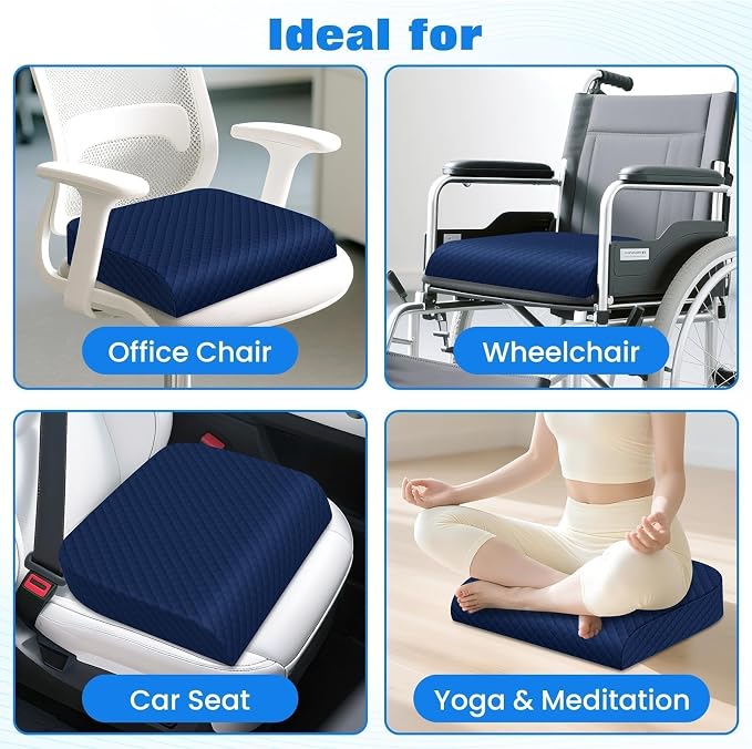Seat Cushion, Office Chair Cushion, Chair Pad, Large, Blue, Large | Memory Foam, Washable Cover, Non-slip Bottom, Portable Handle, for Office, Home and Car - Image 5