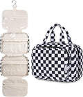 Narwey Hanging Toiletry Bag for Women Travel Makeup Bag Organizer Toiletries Bag for Travel Size Essentials Accessories Cosmetics (Black Checkerboard (Medium)) by Narwey