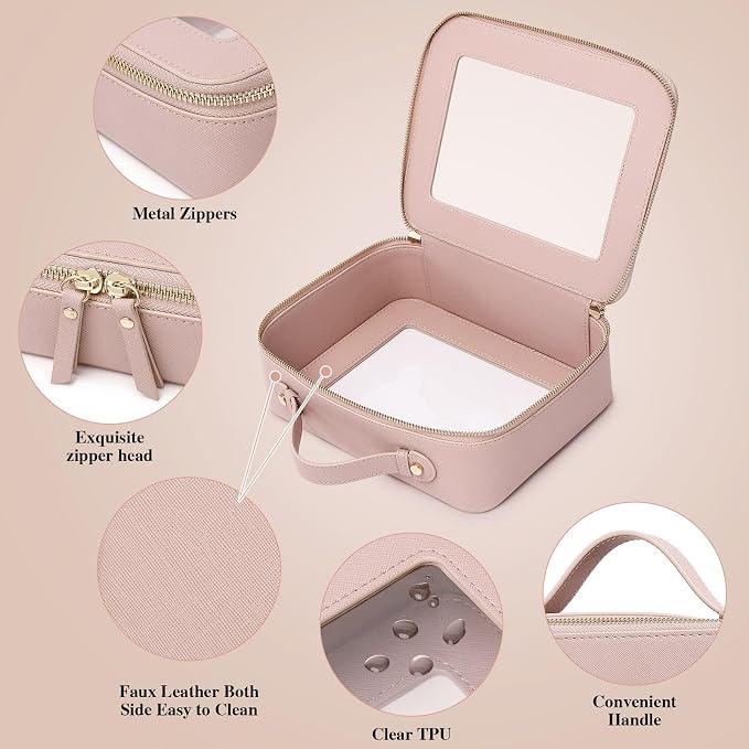 Pinkmik Clear Makeup Bag, (Pink, L) | Mahjong Tiles Bag ,Travel Cosmetics and Toiletries Case, Portable Makeup Organizer,Car Bag with Zipper,Waterproof, - Image 5