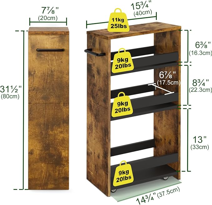 TEAMIX Slim Rolling Storage Cart, Wood 4-Tier Narrow Kitchen/Laundry Cart | 7.9"W Thin Cabinet with Wheels and Handle, Use as Spice Rack Next to Fridge, Laundry Room Organization Between Washer & Dryer - Image 4