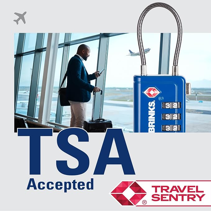 Brinks TSA Accepted Indicator Luggage Lock, Blue - Resettable 3-Dial Combination, 1.5 inch Long Cable Shackle, New More Secure TSA008 Key, 4 Pack - Image 8