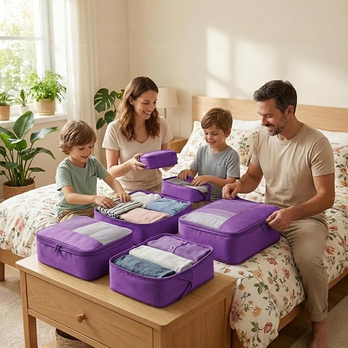 4 Piece Compression Packing Cubes for 3–7 Day Travel, Space Saving Travel Organizers with Breathable Mesh, Double-Zipper Packing Cubes for Carry-On & Suitcases (Purple) - Image 7