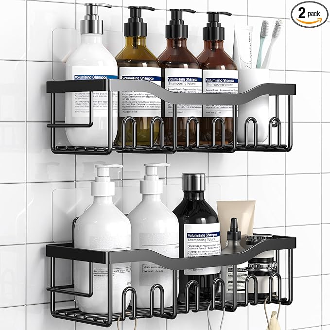 Shower Caddy 2 Pack,Adhesive Shower Organizer for Bathroom Storage&Home Decor&Kitchen organizers and storage,No Drilling,Large Capacity,Rustproof Stainless Steel Bathroom Organizer,Bathroom Decor Sets by EUDELE