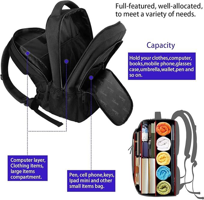 MATEIN 18 Inch Laptop Backpack, Extra Large TSA Friendly Laptop Travel Bag | Anti-Theft, Flight Approved, Business Work & College, Computer Backpack for Women Men, Big Bag with Luggage Strap, Black - Image 10