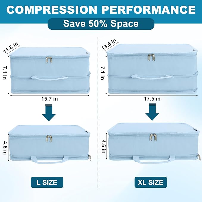 Compression Packing Cubes Travel Packing Suitcase Organizer Bags, Blue | Heavy Duty Expandable Travel Cubes for Packing Luggage Organizer Bags Compression Bags for Travel Essentials - Image 2