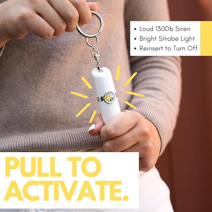 Securityman Personal Alarms for Women | Loudest Safety Alarm Keychain (130dB Siren and SOS Strobe Light) Everyday Personal Safety Devices for Women - White - Image 5
