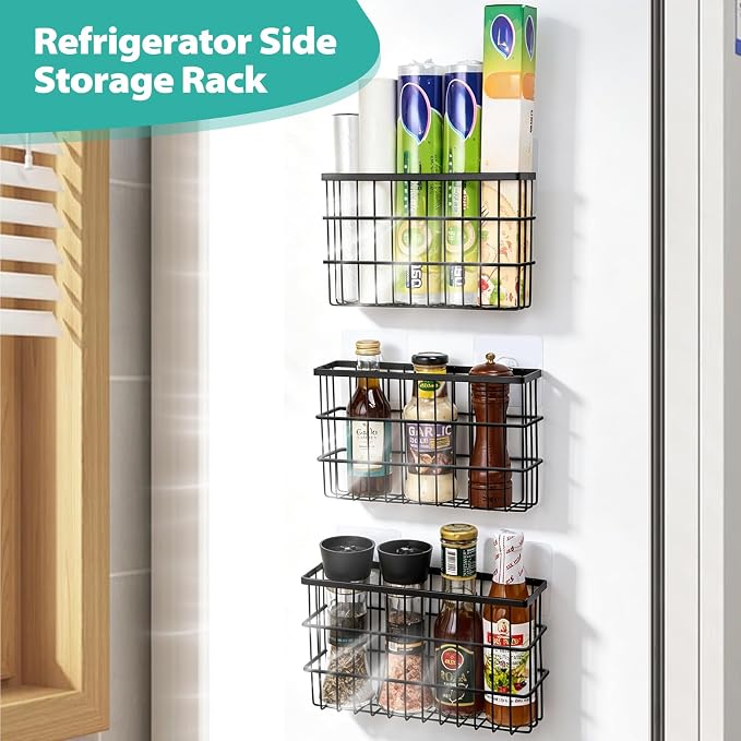 Sinnsally 3 Pack Cabinet Door Organizer,Self Adhesive Lid Organizers Inside Cabinet Storage Boxes,Hanging Storage Basket Organizer Wall Mounted Pantry Caddy Cup Holder for Kitchen,Fridge,Bathroom - Image 5