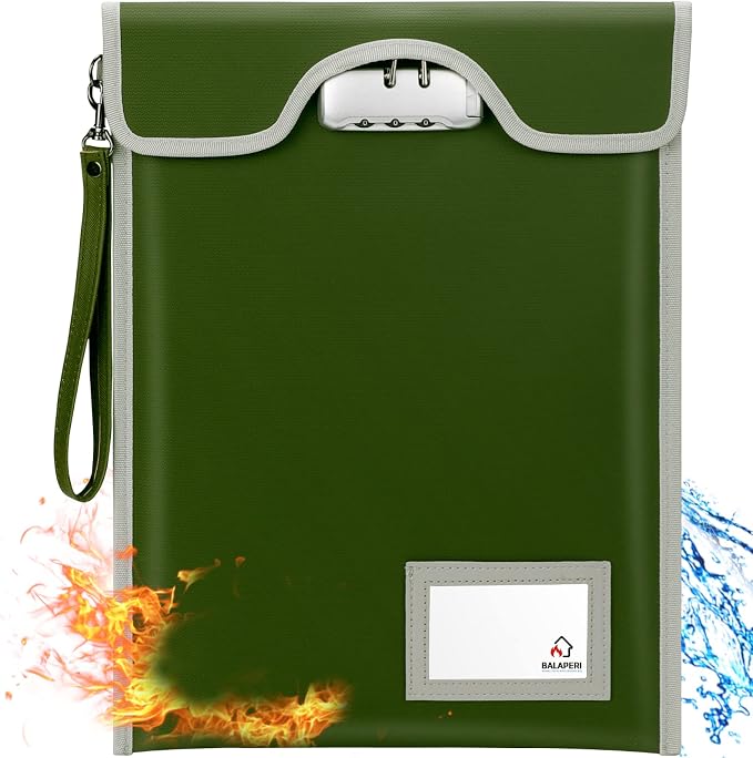 Document Safe Bag with Lock (5200℉), 15”x 11”Travel Document Holder, Fireproof Zipper Pouch for A4/A5/Legal/Letter Size Document, Tablet, Valuables, Money and Passport(Olive Drab) by BALAPERI