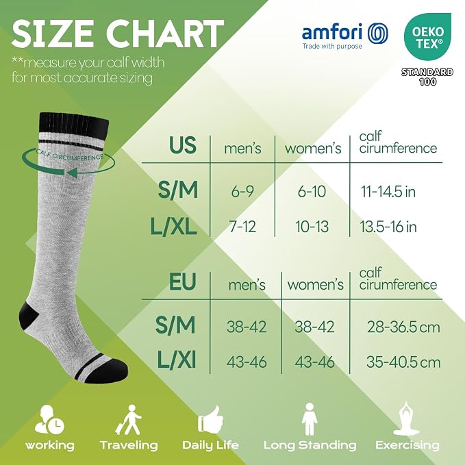 SONORAN Bamboo Viscose Compression Socks for Women & Men (3 Pairs) 15-20 mmHg Knee High Support for Nurses, Travel, Pregnant - Image 6