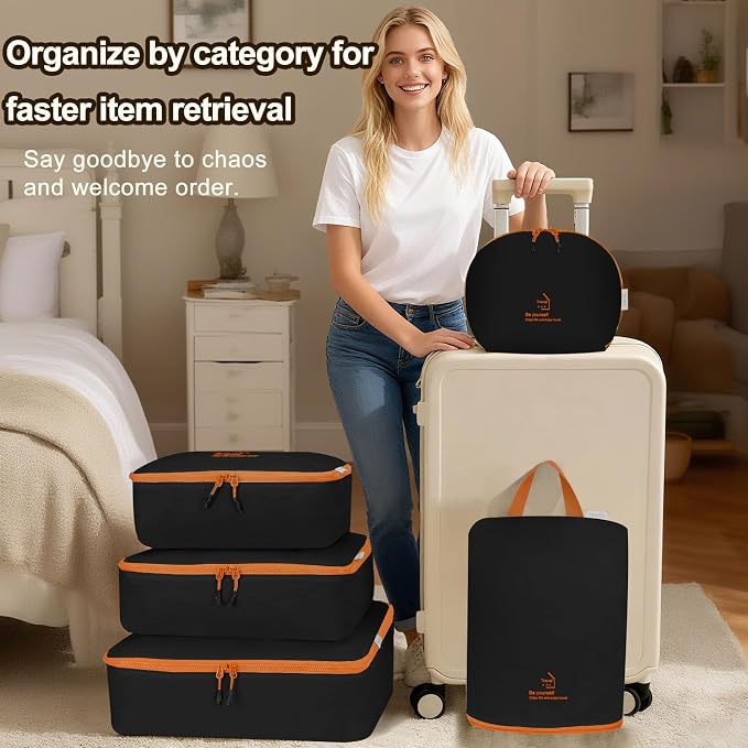 Packing Cubes for Travel, Various Sizes Luggage Organizer Bags Travel Cubes with Double Zipper, Durable Space Saver Bags Travel Essentials (5 Set, Black) - Image 7