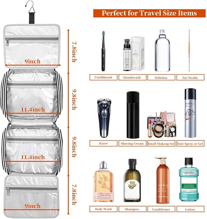 Hanging Travel Toiletry Bag,Large Capacity Cosmetic Travel Toiletry Organizer for Women with 4 Compartments & 1 Sturdy Hook,Perfect for Travel/Daily Use/Christmas - Image 3