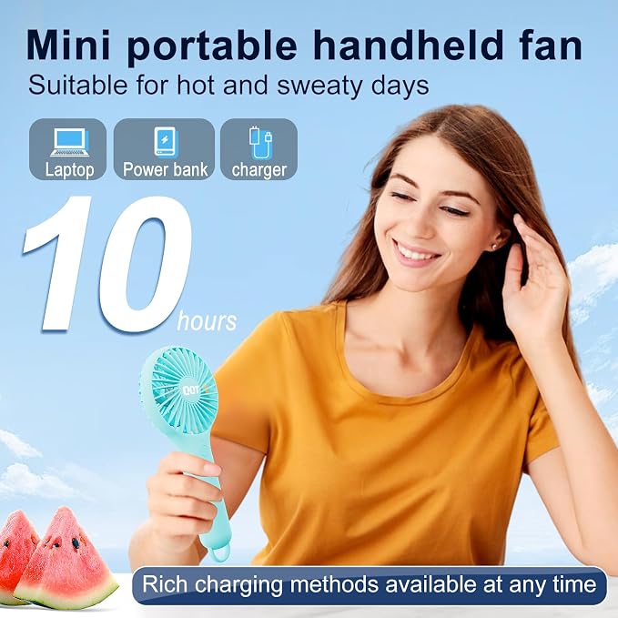 QQT Mini Handheld Fan, 3-Speed Rechargeable Personal Fan - Image 5