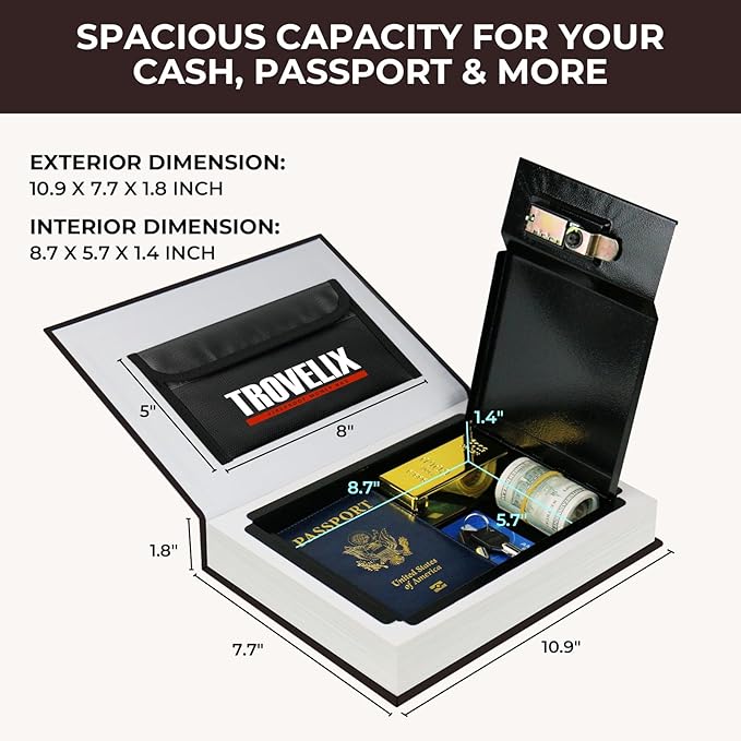 Book Safe with Combination Lock, Hidden Safe (10.9 x 7.7 x 1.8 Inch) with Fireproof Bag, Secret Diversion Safe, Hollow Book Box Hidden Storage, Money Safe Box for Cash (Bible) - Image 5