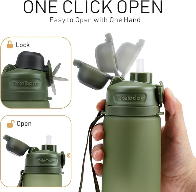 TakeToday Collapsible Water Bottles 21oz (600mL), Foldable Platinum Silicone Travel Water Bottle with Straw & Carry Strap, Leak-Resistant Screw Lid, Wide Mouth, BPA-Free for Hiking, Camping, Travel - Image 5