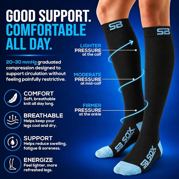 SB SOX Compression Socks for Men & Women (20-30mmHg) | Best Quality Compression Socks for Flying, Medical, Sports, Wide Calf Fit, Pregnancy, and Daily Wear. Trusted since 2016. - Image 4
