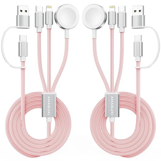 2Pack Travel Essentials for Apple Watch Charger,Cruise Vacation Camping Essentials,iPhone Charger,Multi Charging Cable,3 in 2 Charging Docks for iWatch Series 11-2/Ultra,iPhone 17-12,Car,Pink by ChargeBeyondPowerWithin