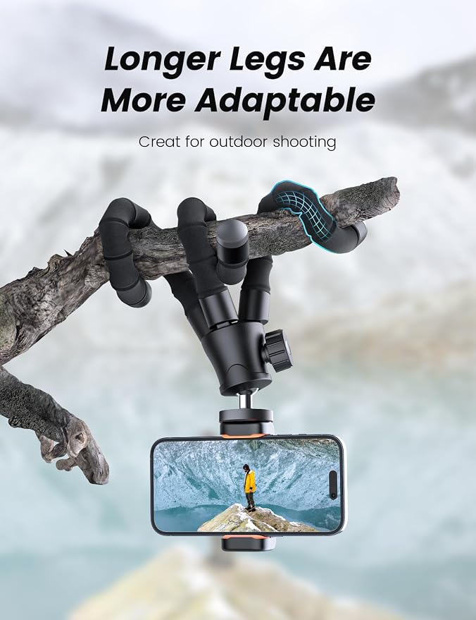 Phone Tripod with Light & Remote, 360° Rotating for Travel Use | LED light with 3 brightness levels, Fits smartphones & cameras. Great for tabletop & travel. - Image 6