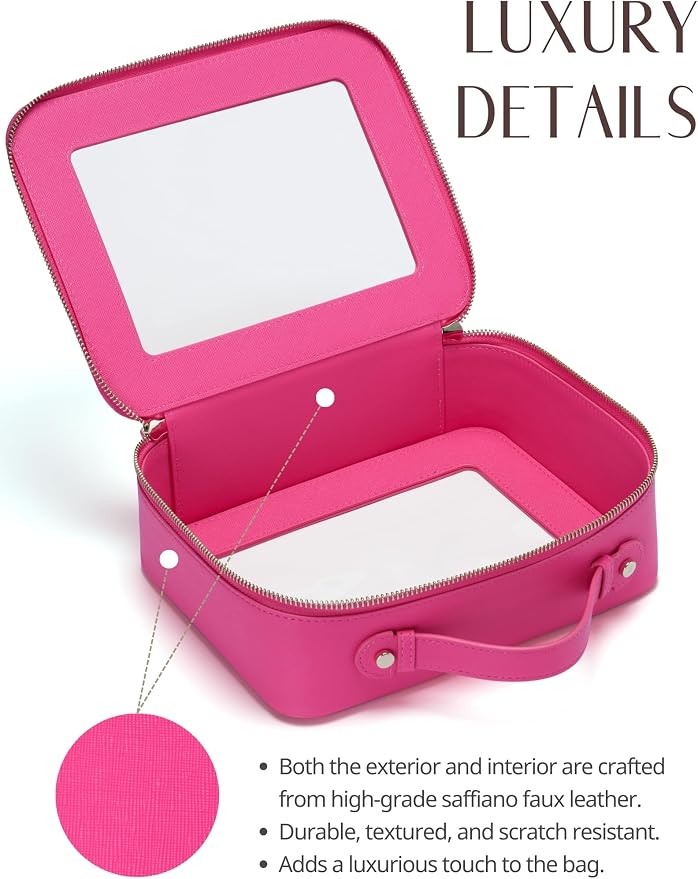 Clear Makeup Bag Travel Cosmetic Case Transparent Toiletry Bag with Zipper, Portable Make Up Organizer Traveling Compact Car Bag for Essentials, Hotpink, Medium and Large - Image 3