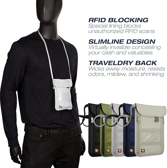 Lewis N. Clark Stash Neck Travel Wallet, RFID Blocking Passport Holder, Protect Personal Information, Slate - Image 4