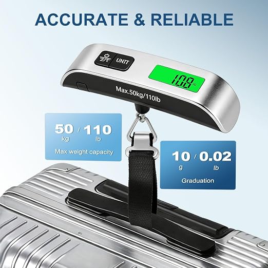 Digital Luggage Scale, 110lb Suitcase Weight Scale for Travel with Backlit LCD Display, 4-Unit Switching, Portable Hanging Baggage Scale for Luggage, Backpacks, Packages (Battery Included) | with Backlit LCD Display, 4-Unit Switching, Hanging Baggage S... - Image 4