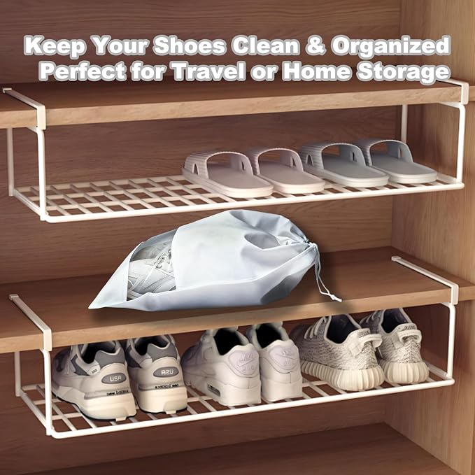 20 Pack Shoe Bags for Travel, 17" x 12.6" Drawstring Shoe Organizers with Clear Window, Breathable Non-Woven Dustproof Pouches for Luggage & Closet (White) - Image 5
