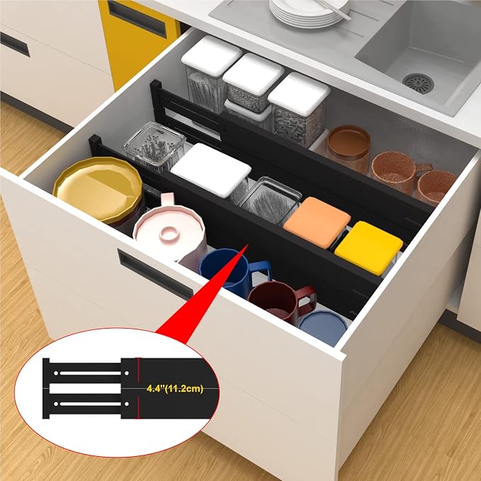 Bamboo Drawer Dividers Organizers, Expandable Drawer Separators Splitter,17-22 inches Long Adjustable Spring-loaded Organizer for Large Utensil, Clothes, Tools Drawers (Black) - Image 6