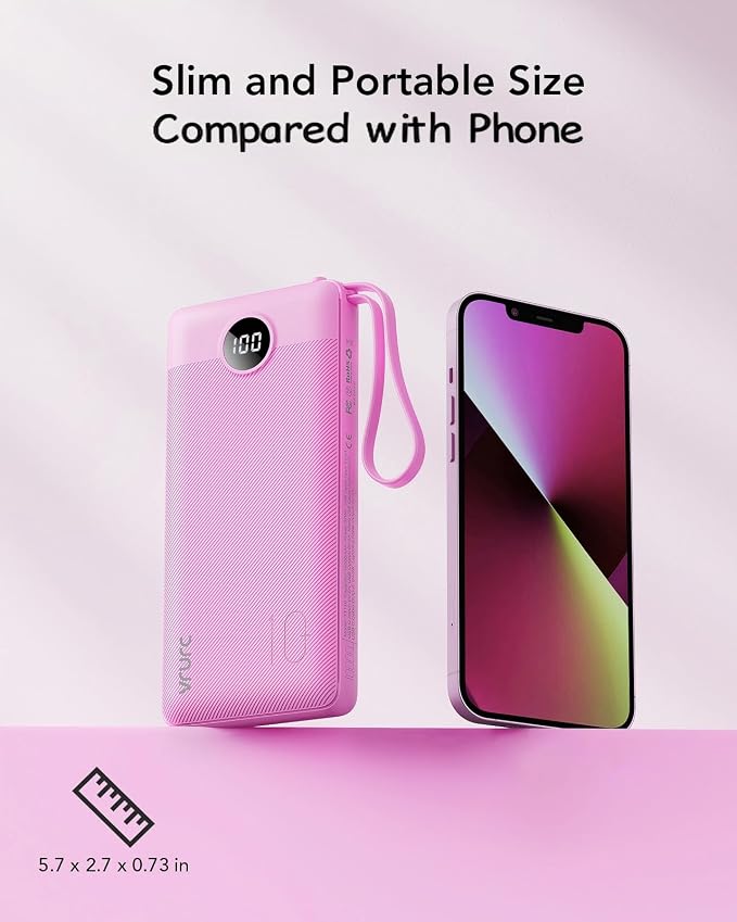 VRURC Portable Charger, Built-in 4 Cables Power Bank 10000mAh, Lightweight USB C Portable Phone Charger, 5 Output 2 Input Compatible with Smart Phones,Samsung,Android etc-Purple(1 Pack) - Image 5