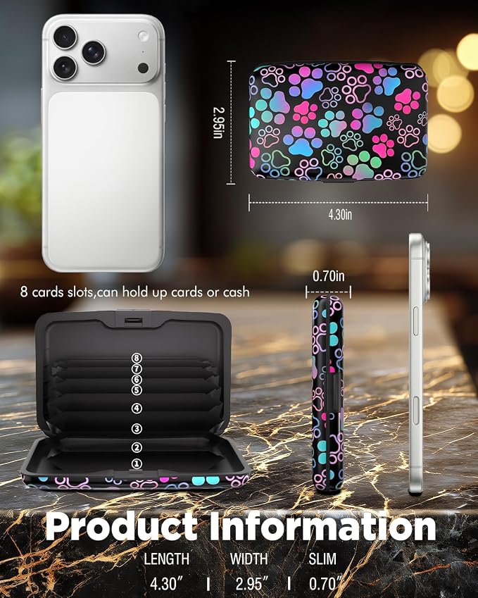 Maicican RFID Blocking Aluminum Credit Card Holder | Slim Metal Wallet for Women & Men, Business Card Case for Travel, Fits Front Pocket, Card holder wallet - colored paw - Image 6