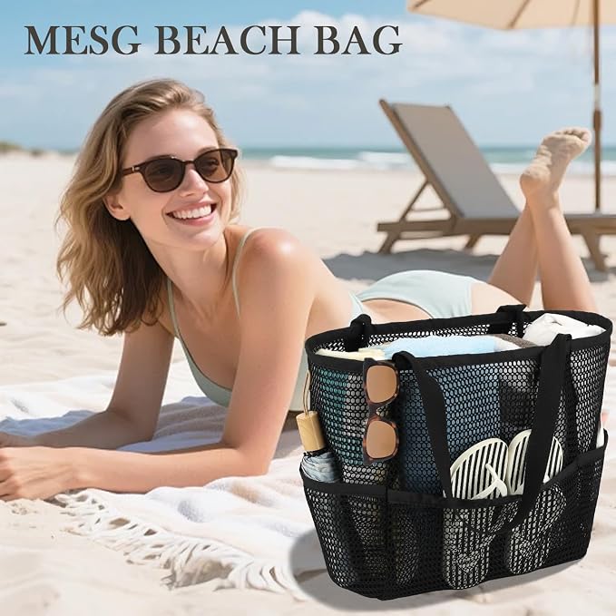 Fammart Mesh Beach Bag for Women, Summer Straw Tote Hobo Pool Bags with Zipper Pocket, Travel Vacation Cruise Essentials 2026 - Image 2