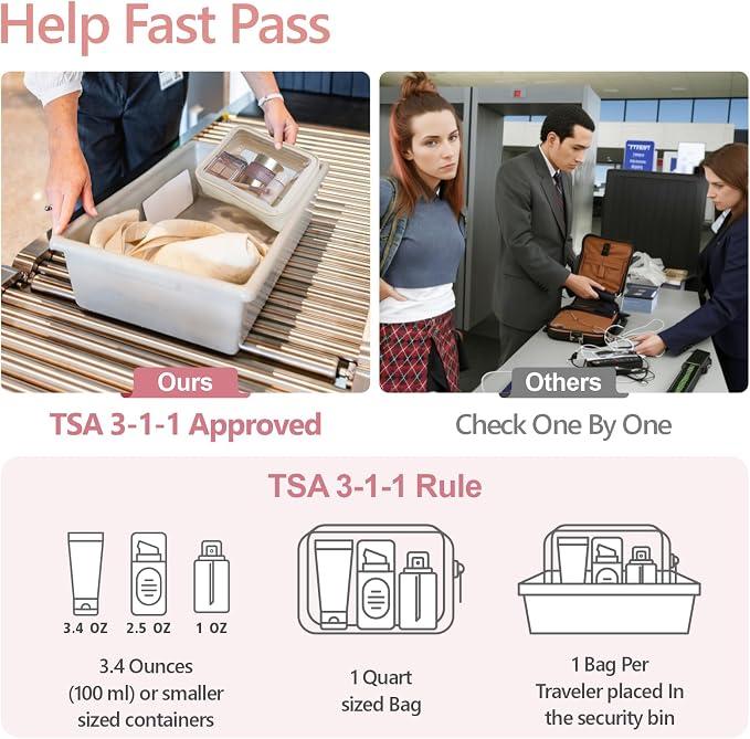 TSA Approved Toiletry Bag - Clear Makeup Bag Travel, 4 Medium Beige | Quart Size for Carry-On, Reinforced Seams, Water-resistant, Smooth Metal Zipper, Clear Easy-Check for Airport Hotels, Women - Image 2