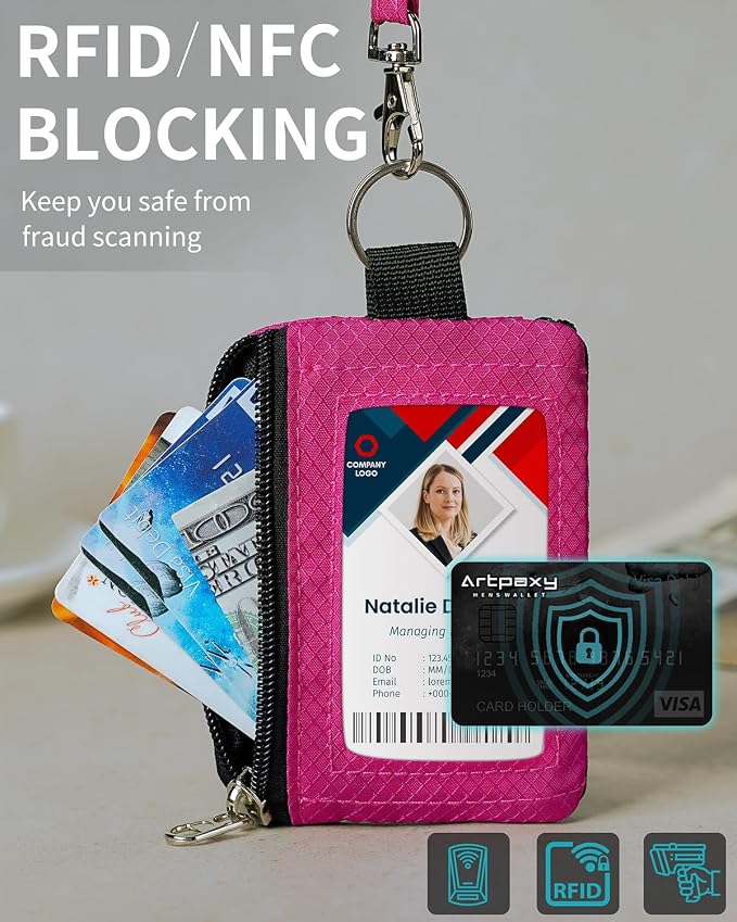 Artpaxy Minimalist Wallet For Mens Womens, Keychain RFID Blocking Zipper Small Wallet with ID Window 2 Lanyards,Water Resistant Travel Cash Card Coin Case Boys Girls - Image 5