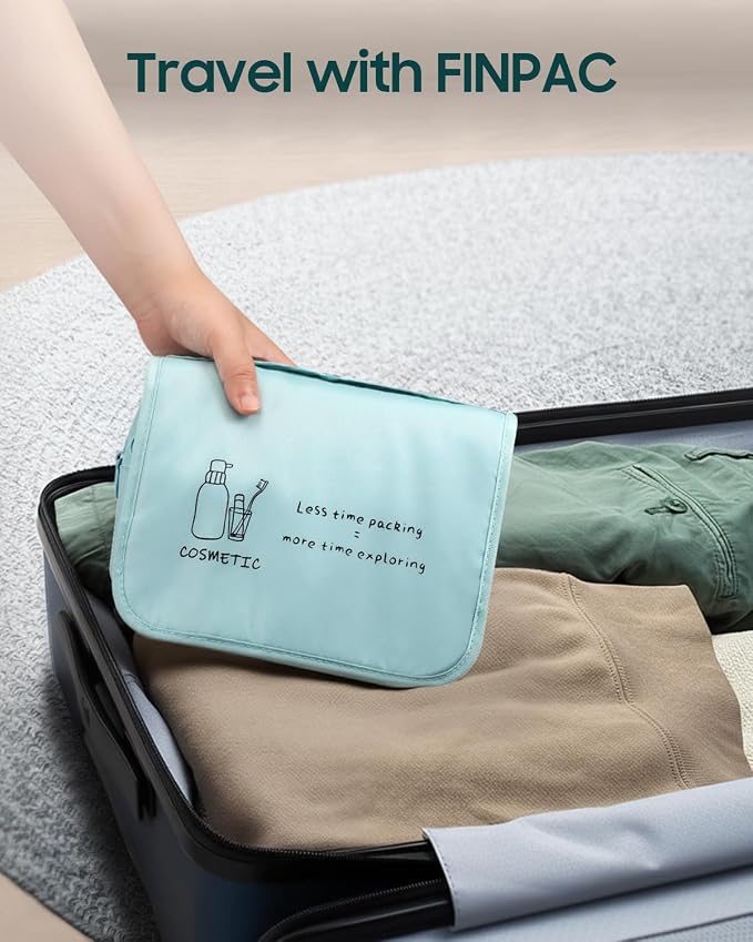 FINPAC Toiletry Bag, Large Capacity Hanging Makeup Bag | with Waterproof PVC Compartment, Travel Cosmetic Organizer for Women, Makeup Lovers, Cruise, Gym, and Family Trips - Image 6
