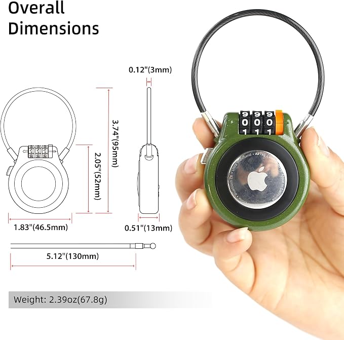 AirTag Holder with Combination Lock for Luggage Tracking, Finder Metal Case Compatible with Apple AirTag, GPS Tracker Holder with Cable Lock Mount for Suitcase, Backpack, Outdoor Ski Gear - Image 2