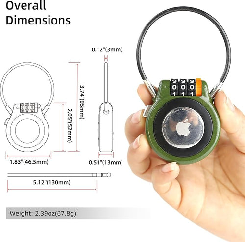 AirTag Holder with Combination Lock for Luggage Tracking, Finder Metal Case Compatible with Apple AirTag, GPS Tracker Holder with Cable Lock Mount for Suitcase, Backpack, Outdoor Ski Gear - Image 2