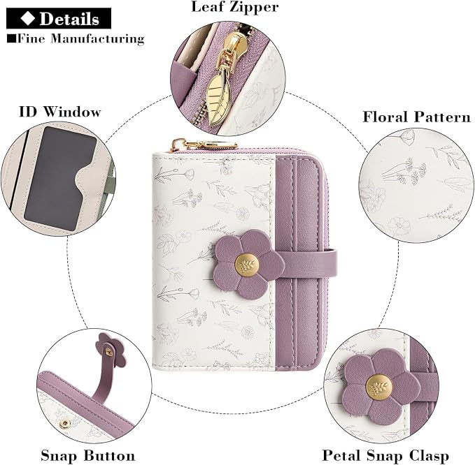 Small Wallet for Women Rfid Bifold Leather Card Holder Wallet With Zipper Pocket - Image 5